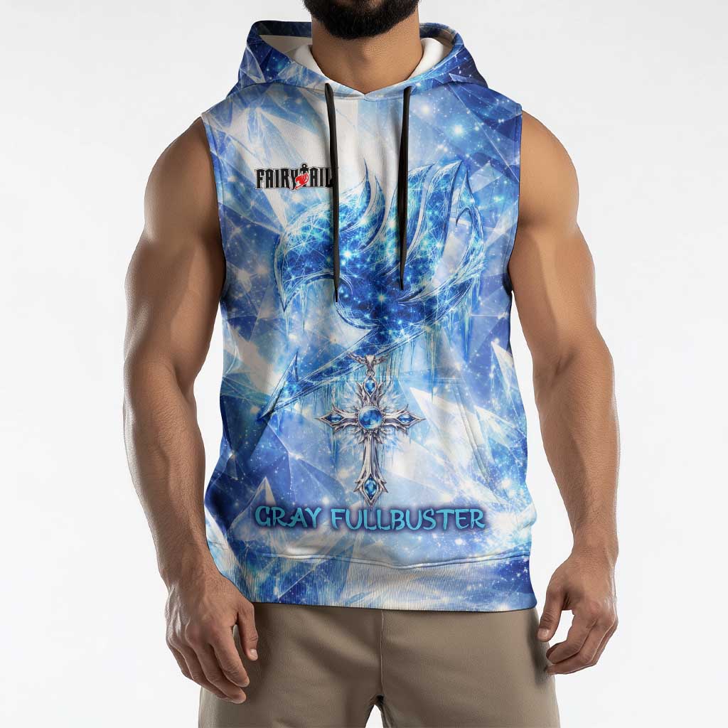 Gray Fullbuster Fairy Tail Sleeveless Hoodie Ice Magic Anime Style with Crystal Freeze Motif