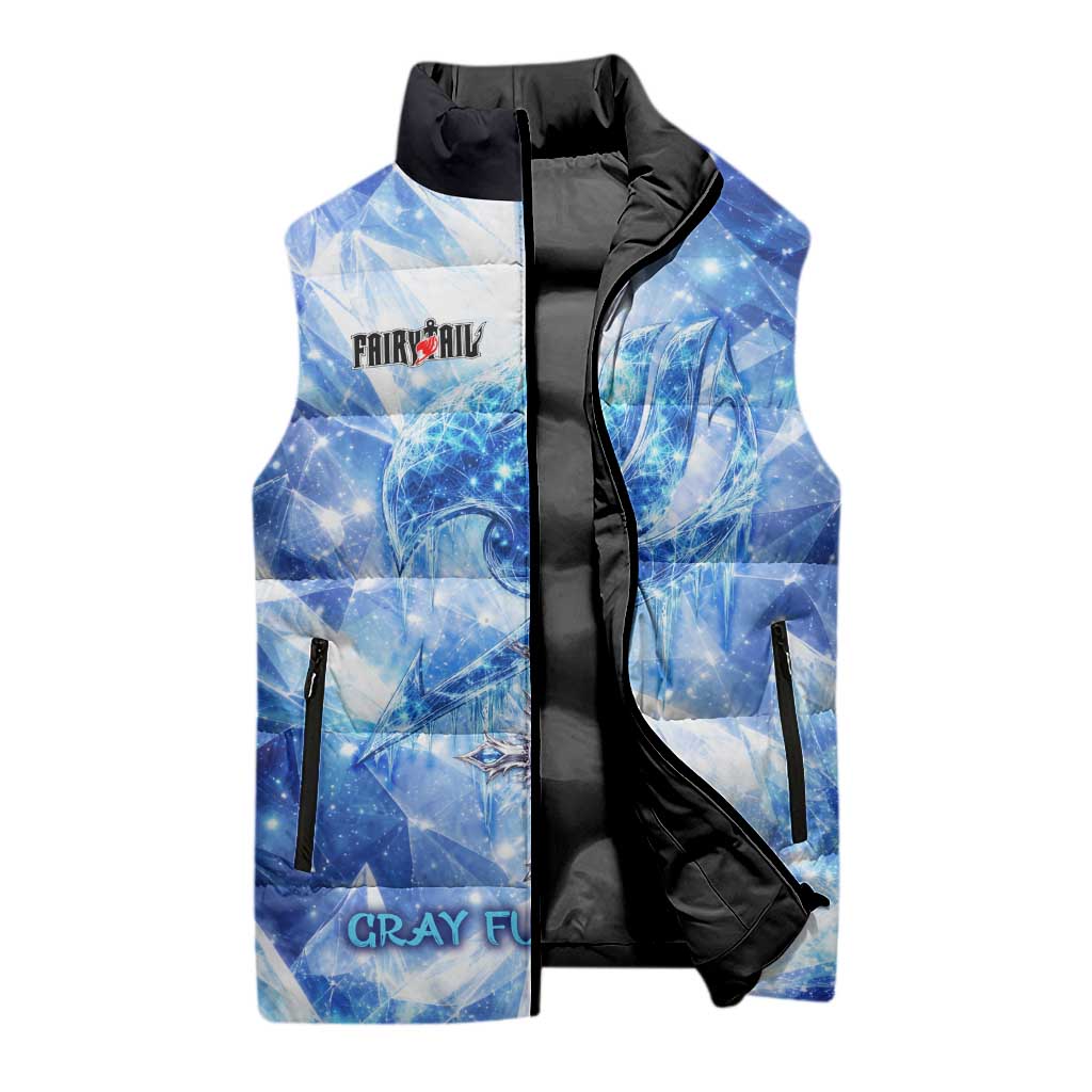 Gray Fullbuster Fairy Tail Sleeveless Puffer Jacket Ice Magic Anime Style with Crystal Freeze Motif
