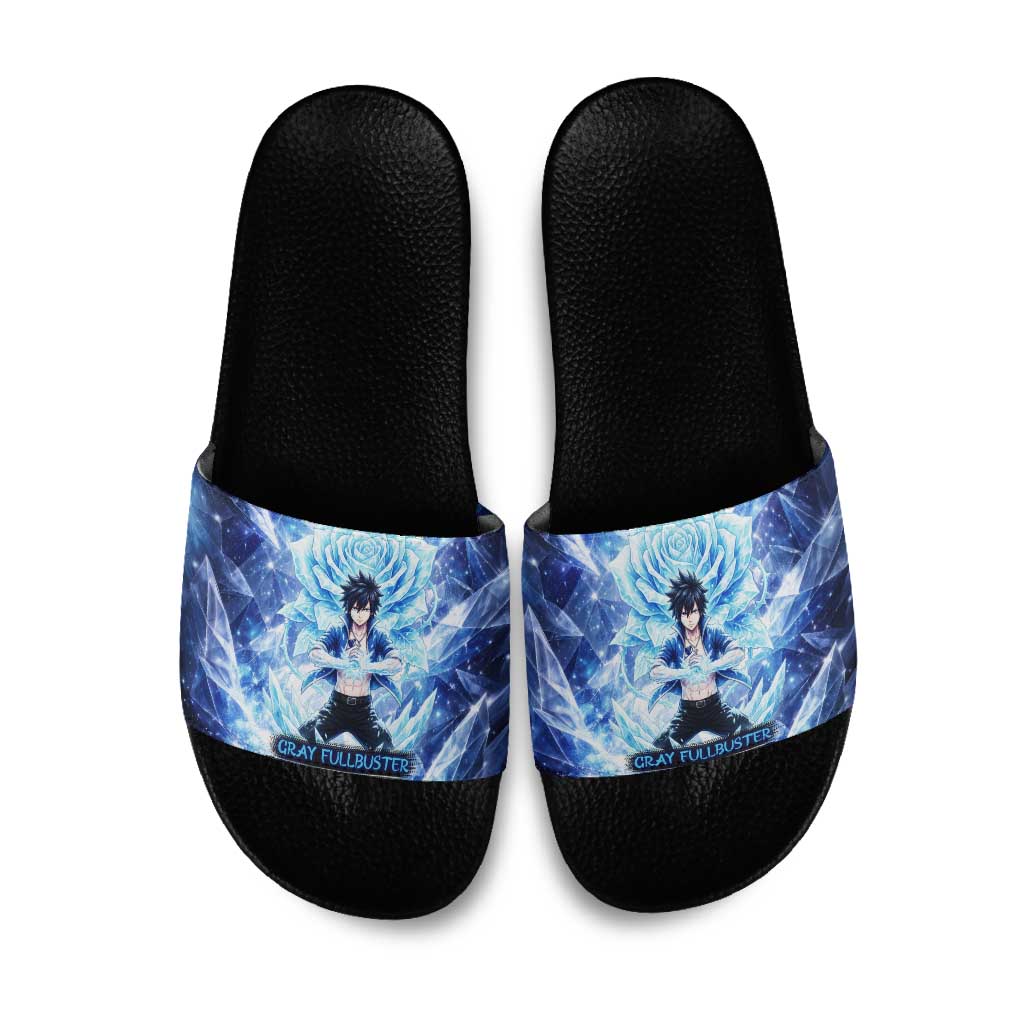 Gray Fullbuster Fairy Tail Slide Sandals Ice Magic Anime Style with Crystal Freeze Motif