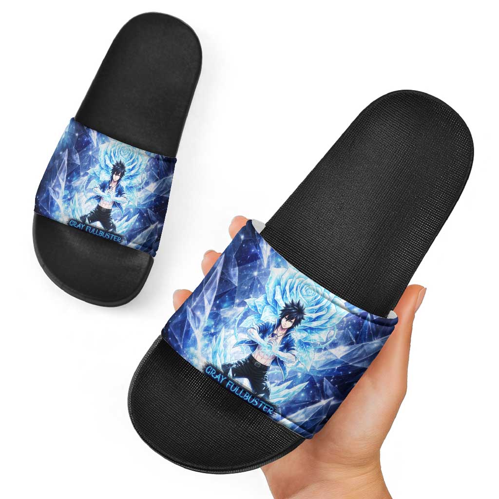 Gray Fullbuster Fairy Tail Slide Sandals Ice Magic Anime Style with Crystal Freeze Motif