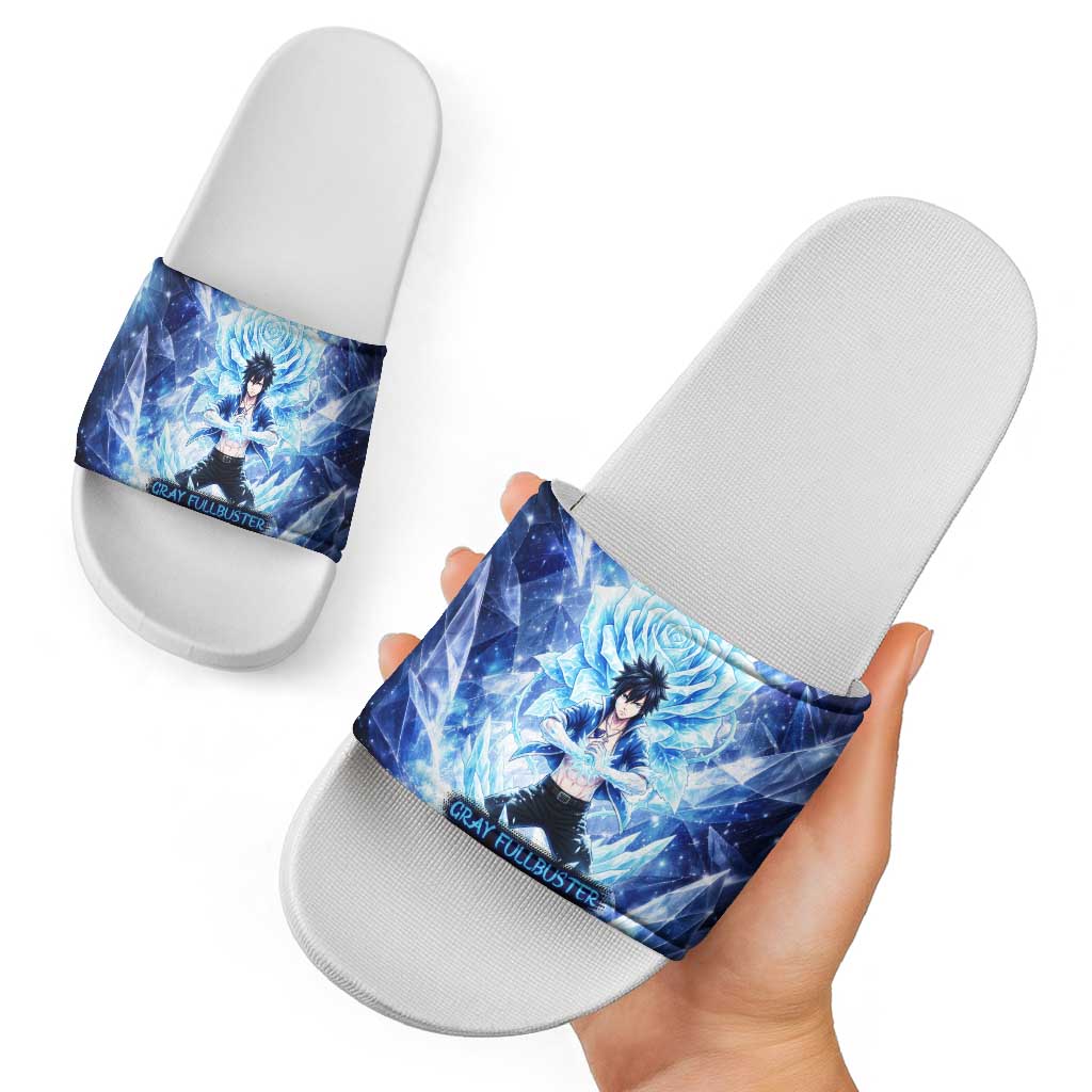 Gray Fullbuster Fairy Tail Slide Sandals Ice Magic Anime Style with Crystal Freeze Motif