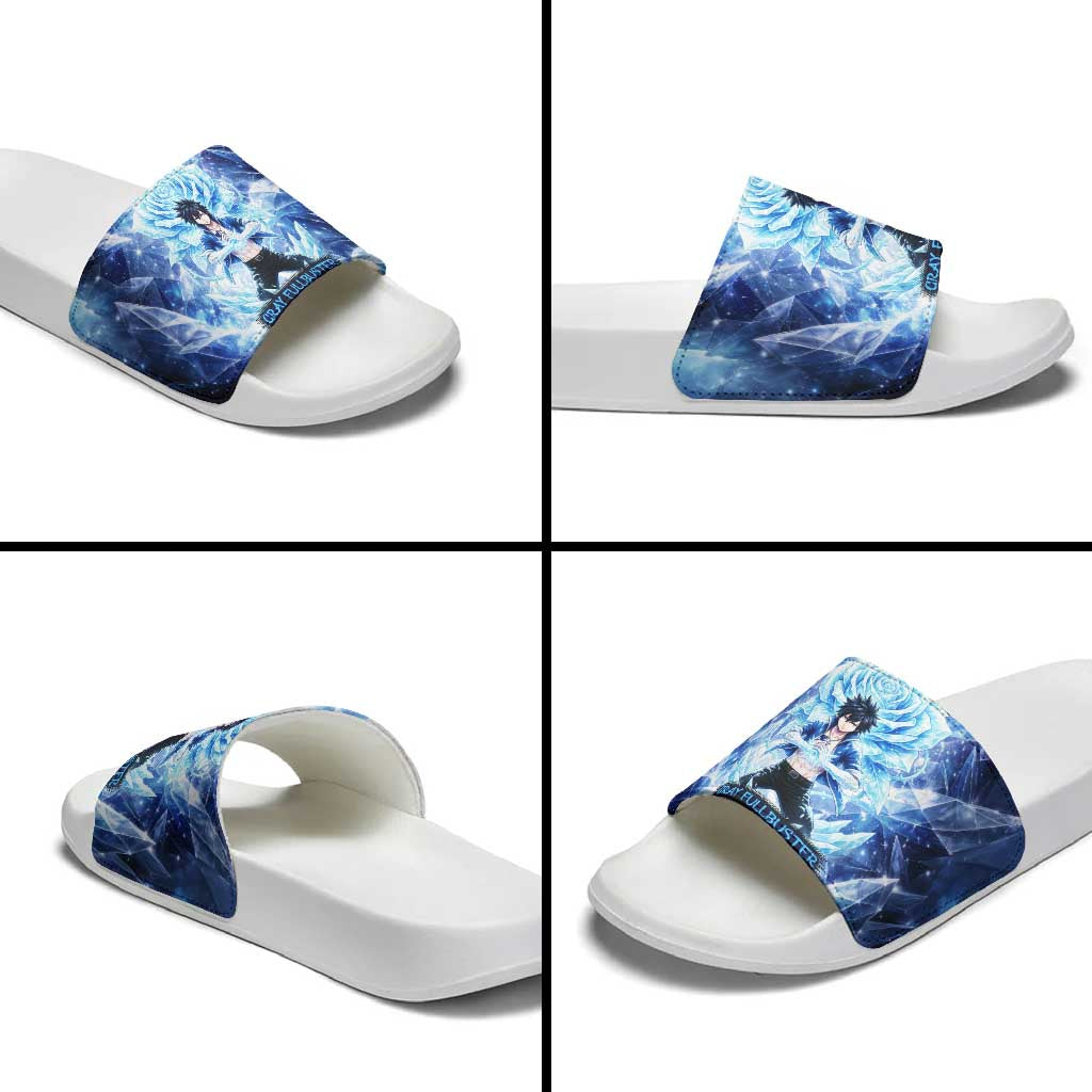 Gray Fullbuster Fairy Tail Slide Sandals Ice Magic Anime Style with Crystal Freeze Motif