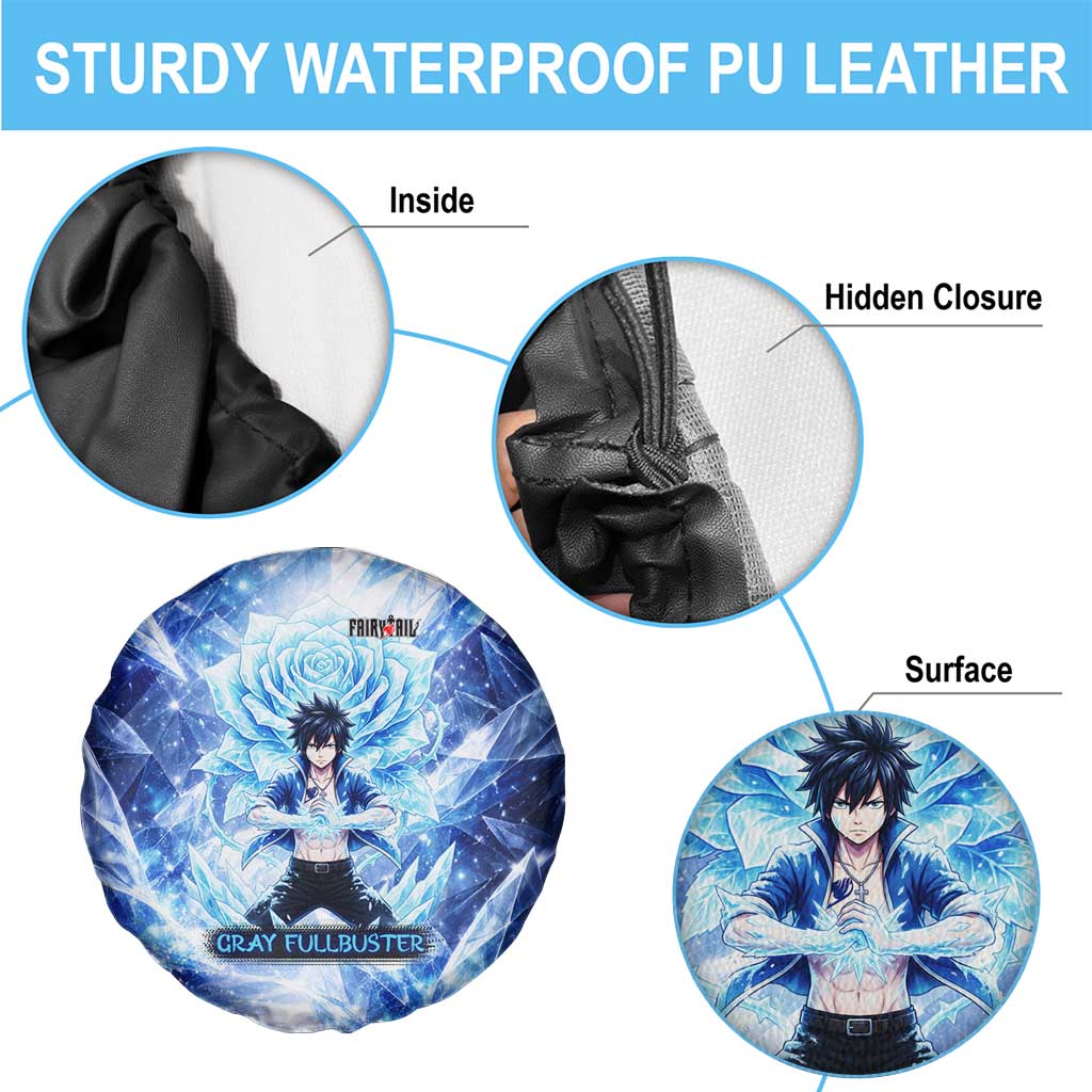 Gray Fullbuster Fairy Tail Spare Tire Cover Ice Magic Anime Style with Crystal Freeze Motif