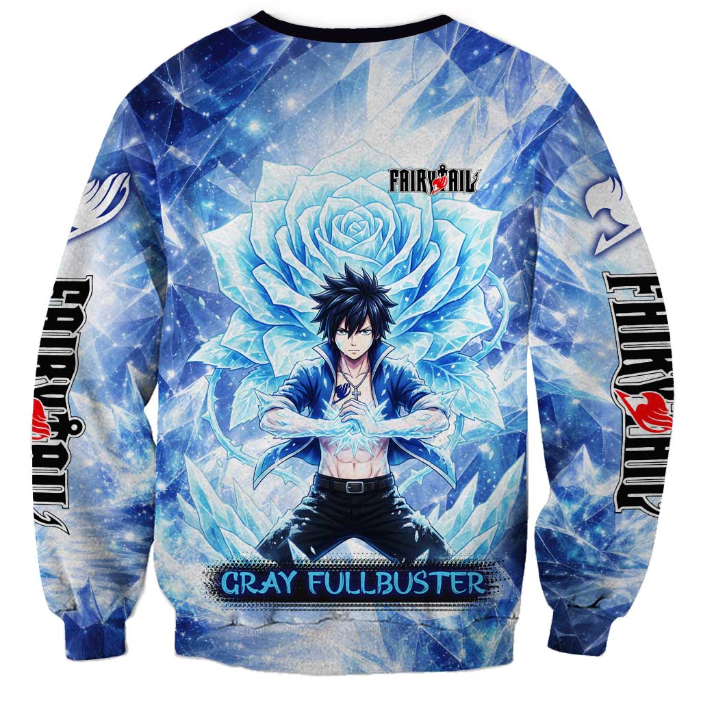 Gray Fullbuster Fairy Tail Sweatshirt Ice Magic Anime Style with Crystal Freeze Motif