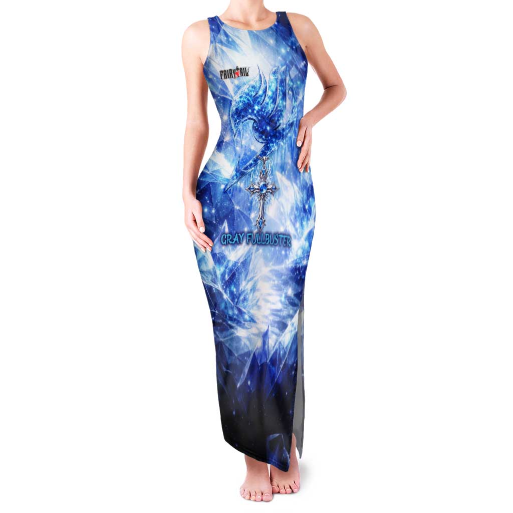 Gray Fullbuster Fairy Tail Tank Maxi Dress Ice Magic Anime Style with Crystal Freeze Motif