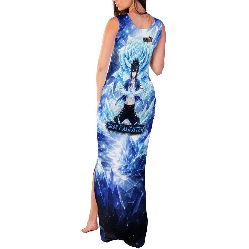 Gray Fullbuster Fairy Tail Tank Maxi Dress Ice Magic Anime Style with Crystal Freeze Motif