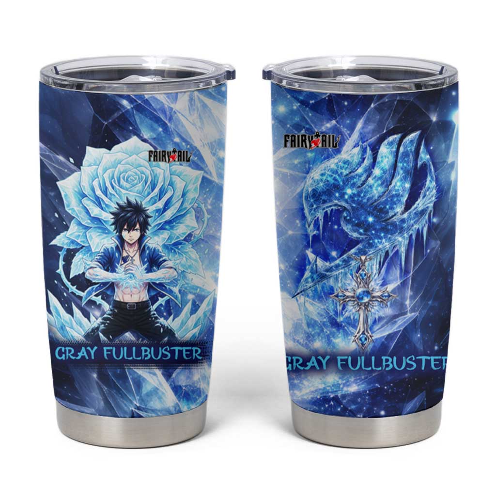 Gray Fullbuster Fairy Tail Tumbler Cup Ice Magic Anime Style with Crystal Freeze Motif