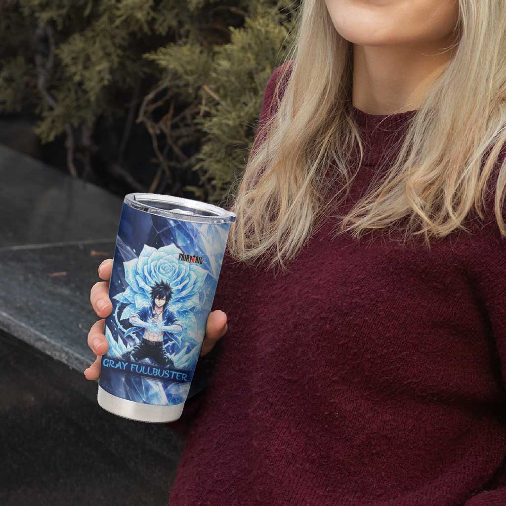 Gray Fullbuster Fairy Tail Tumbler Cup Ice Magic Anime Style with Crystal Freeze Motif