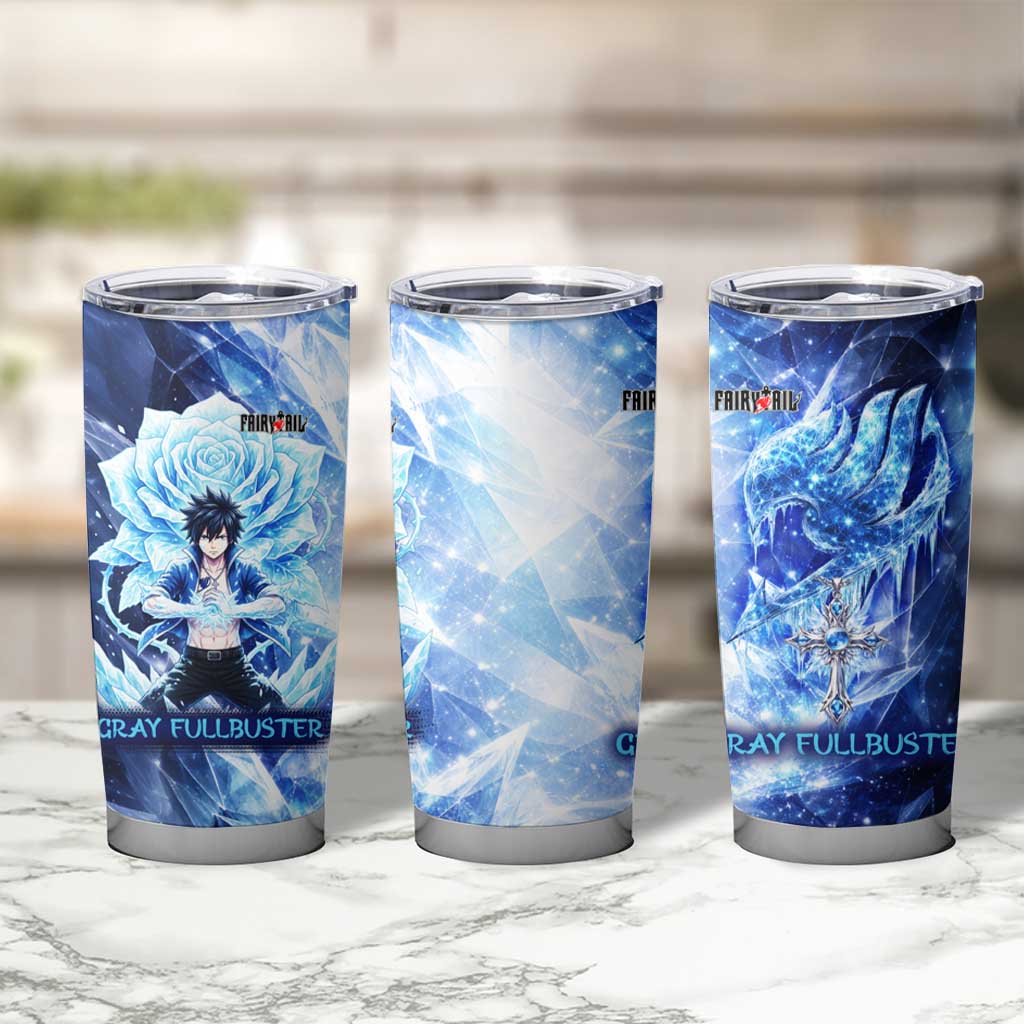 Gray Fullbuster Fairy Tail Tumbler Cup Ice Magic Anime Style with Crystal Freeze Motif