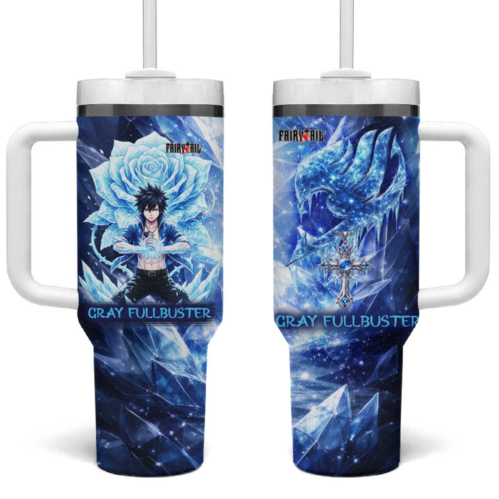 Gray Fullbuster Fairy Tail Tumbler With Handle Ice Magic Anime Style with Crystal Freeze Motif
