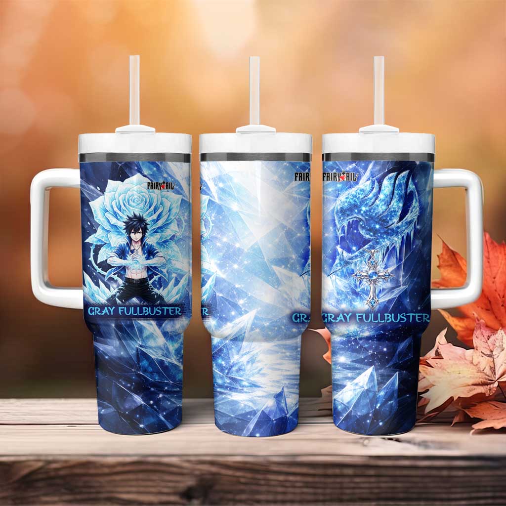 Gray Fullbuster Fairy Tail Tumbler With Handle Ice Magic Anime Style with Crystal Freeze Motif