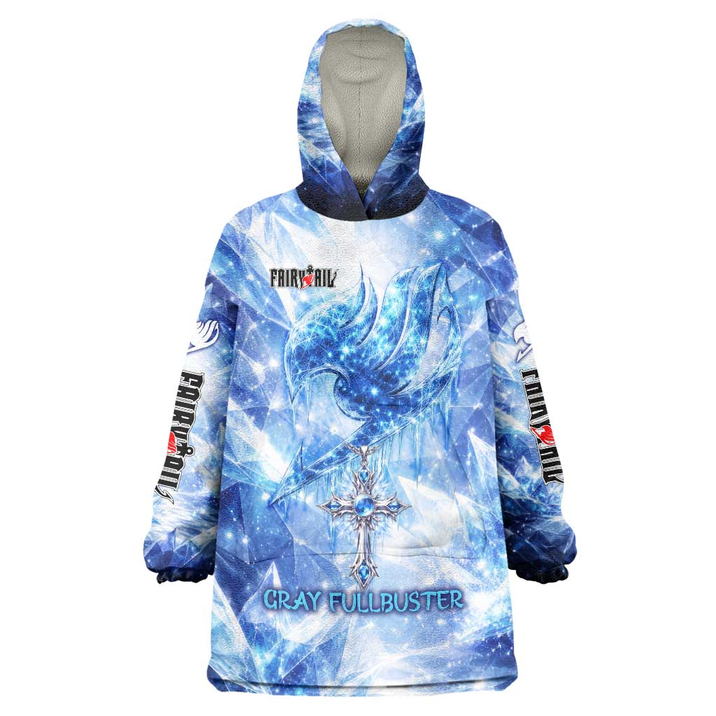 Gray Fullbuster Fairy Tail Wearable Blanket Hoodie Ice Magic Anime Style with Crystal Freeze Motif