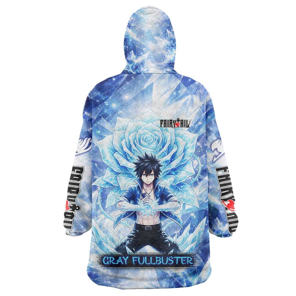 Gray Fullbuster Fairy Tail Wearable Blanket Hoodie Ice Magic Anime Style with Crystal Freeze Motif