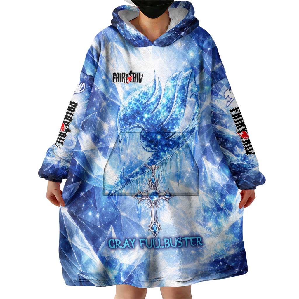 Gray Fullbuster Fairy Tail Wearable Blanket Hoodie Ice Magic Anime Style with Crystal Freeze Motif