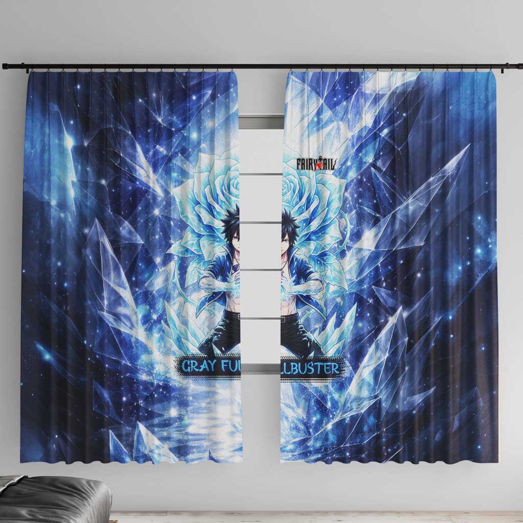Gray Fullbuster Fairy Tail Window Curtain Ice Magic Anime Style with Crystal Freeze Motif