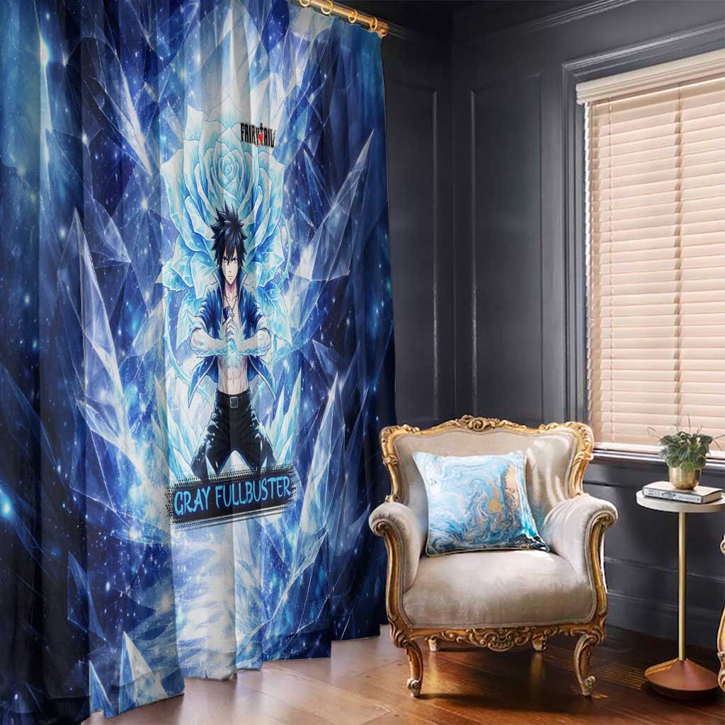 Gray Fullbuster Fairy Tail Window Curtain Ice Magic Anime Style with Crystal Freeze Motif