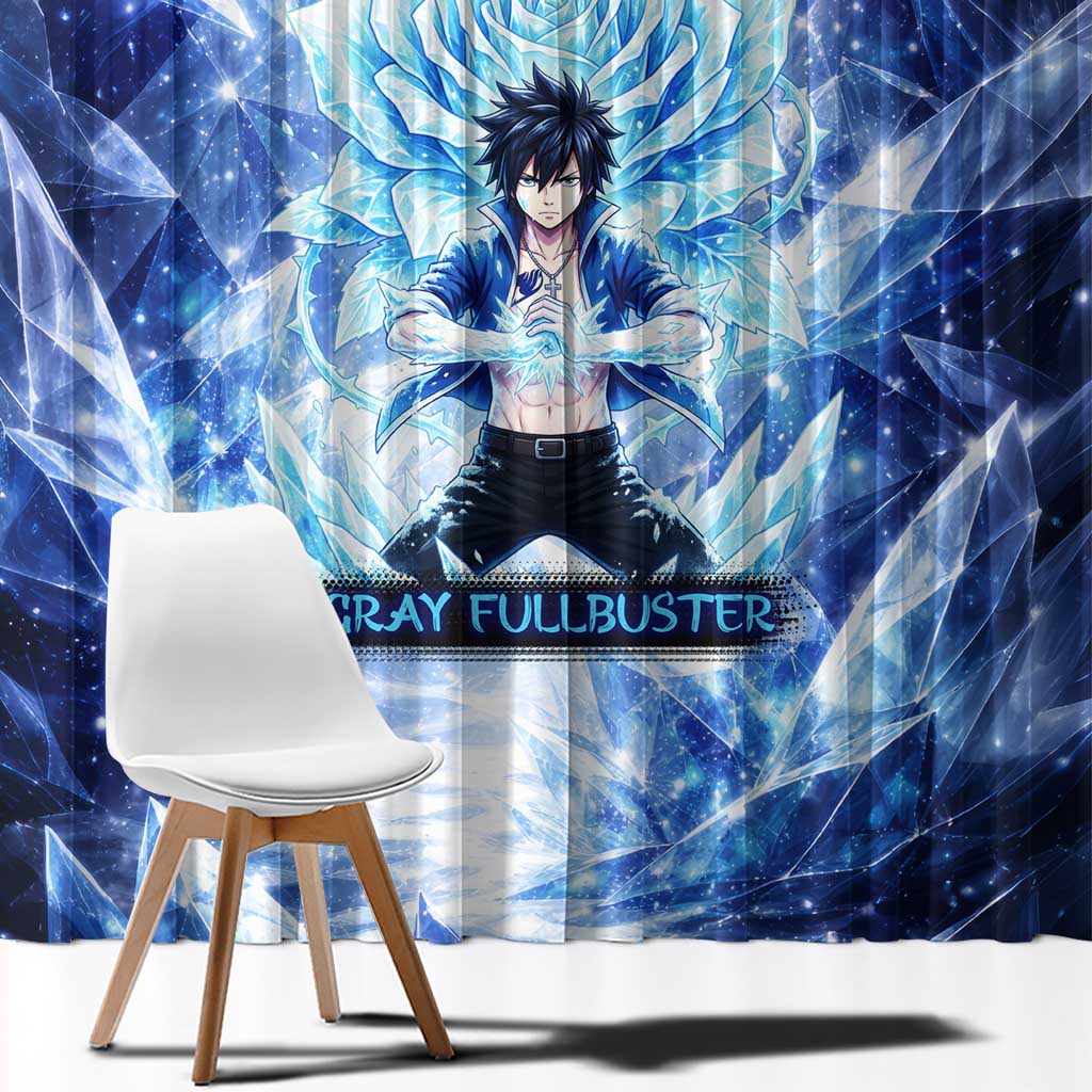 Gray Fullbuster Fairy Tail Window Curtain Ice Magic Anime Style with Crystal Freeze Motif