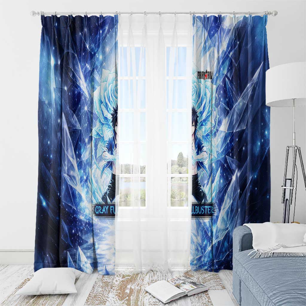 Gray Fullbuster Fairy Tail Window Curtain Ice Magic Anime Style with Crystal Freeze Motif