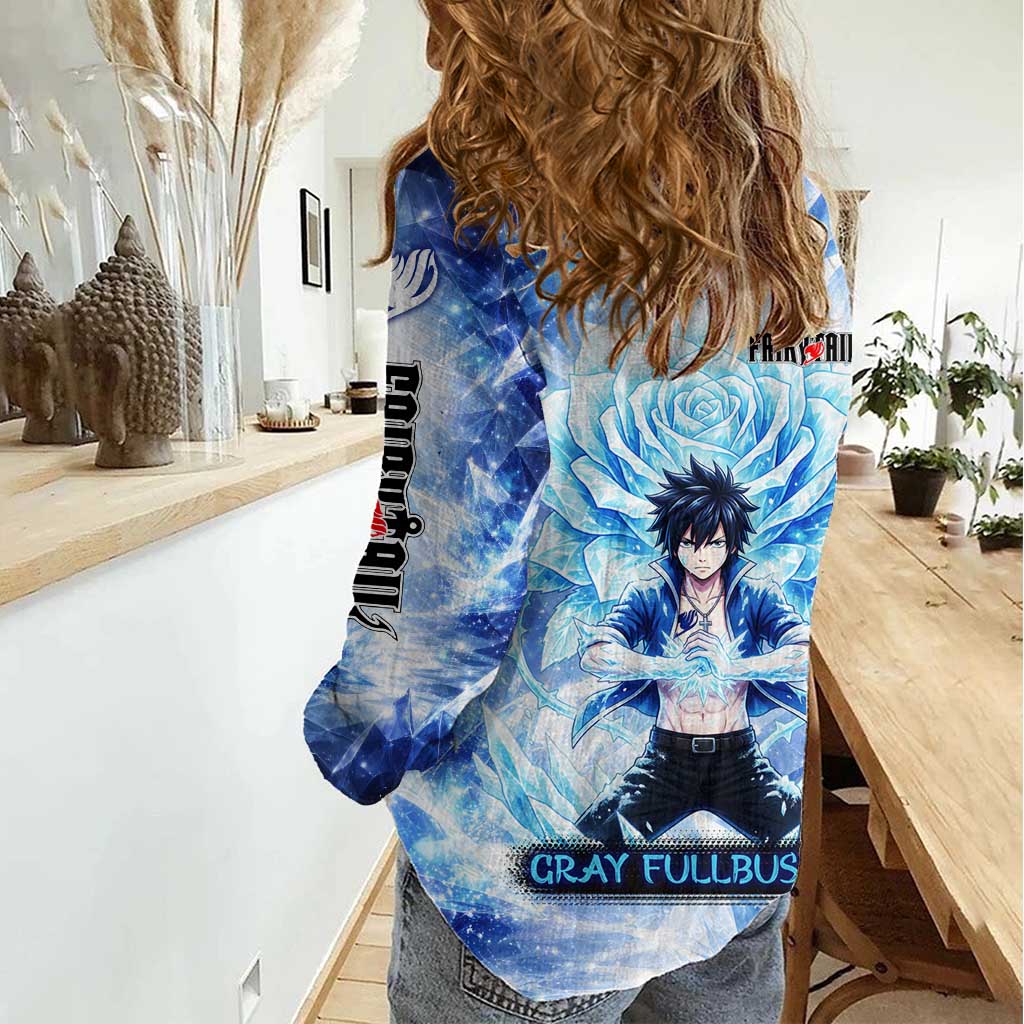 Gray Fullbuster Fairy Tail Women Casual Shirt Ice Magic Anime Style with Crystal Freeze Motif