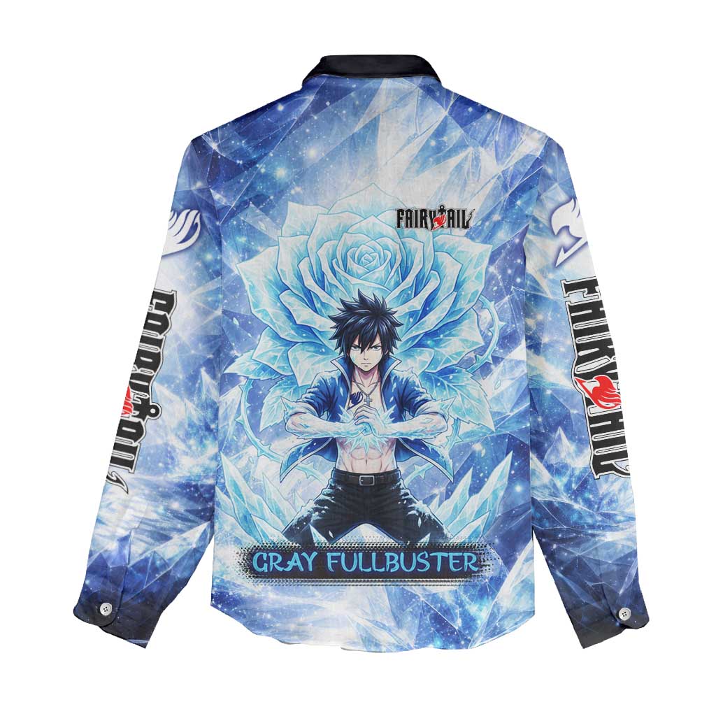 Gray Fullbuster Fairy Tail Women Casual Shirt Ice Magic Anime Style with Crystal Freeze Motif