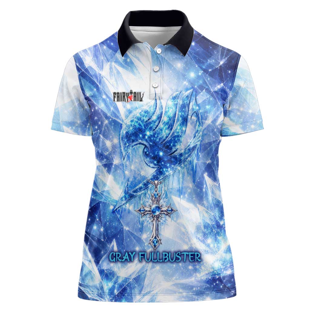 Gray Fullbuster Fairy Tail Women Polo Shirt Ice Magic Anime Style with Crystal Freeze Motif