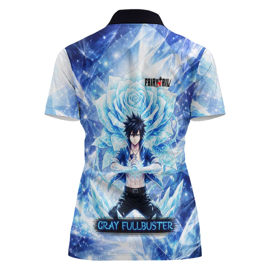 Gray Fullbuster Fairy Tail Women Polo Shirt Ice Magic Anime Style with Crystal Freeze Motif