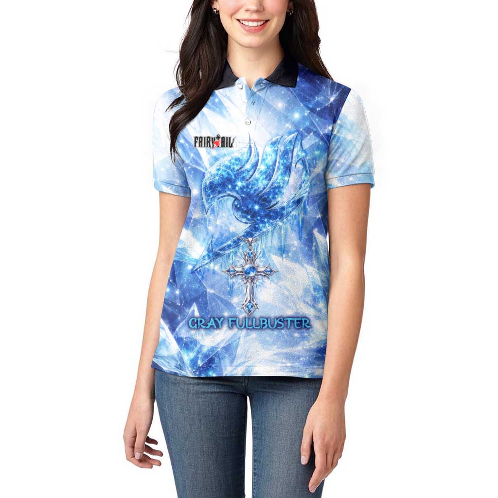Gray Fullbuster Fairy Tail Women Polo Shirt Ice Magic Anime Style with Crystal Freeze Motif