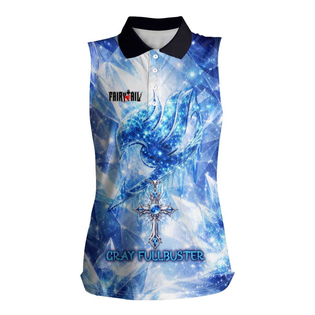 Gray Fullbuster Fairy Tail Women Sleeveless Polo Shirt Ice Magic Anime Style with Crystal Freeze Motif