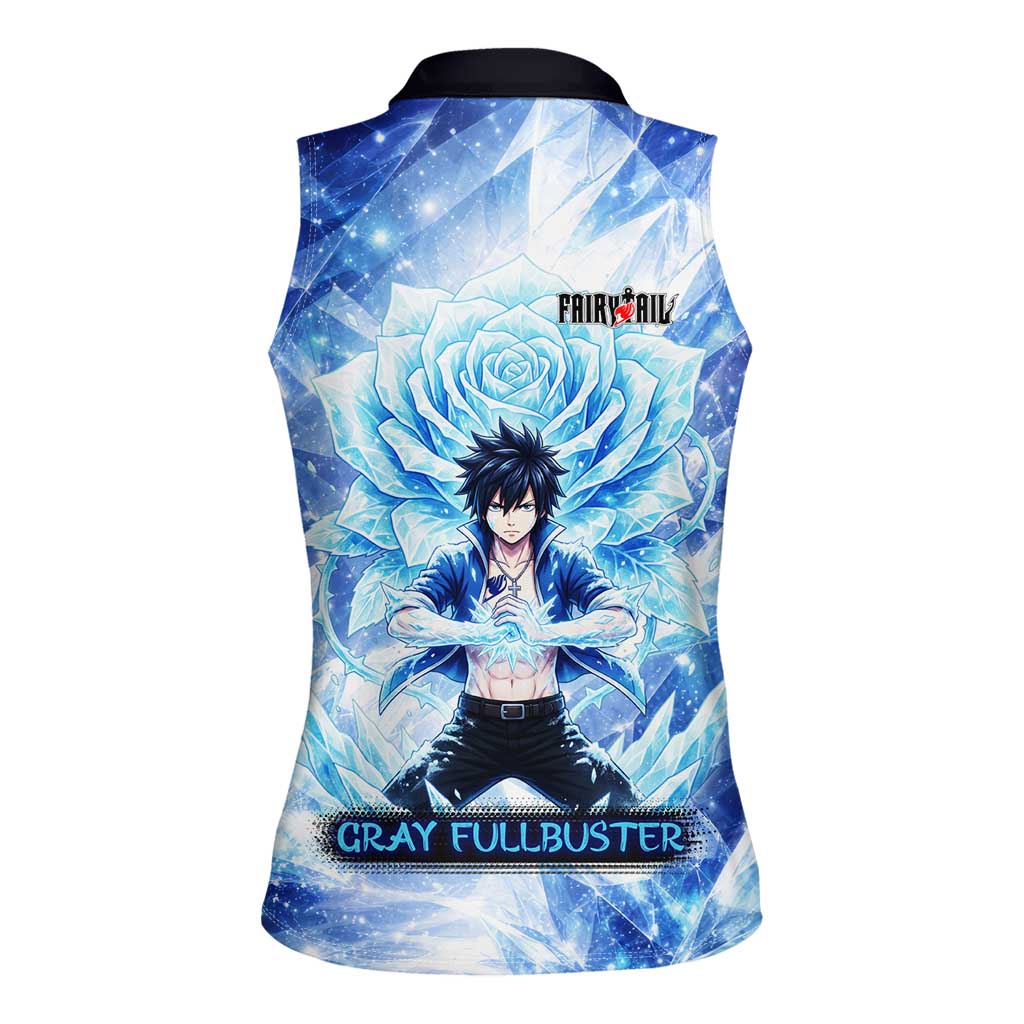 Gray Fullbuster Fairy Tail Women Sleeveless Polo Shirt Ice Magic Anime Style with Crystal Freeze Motif