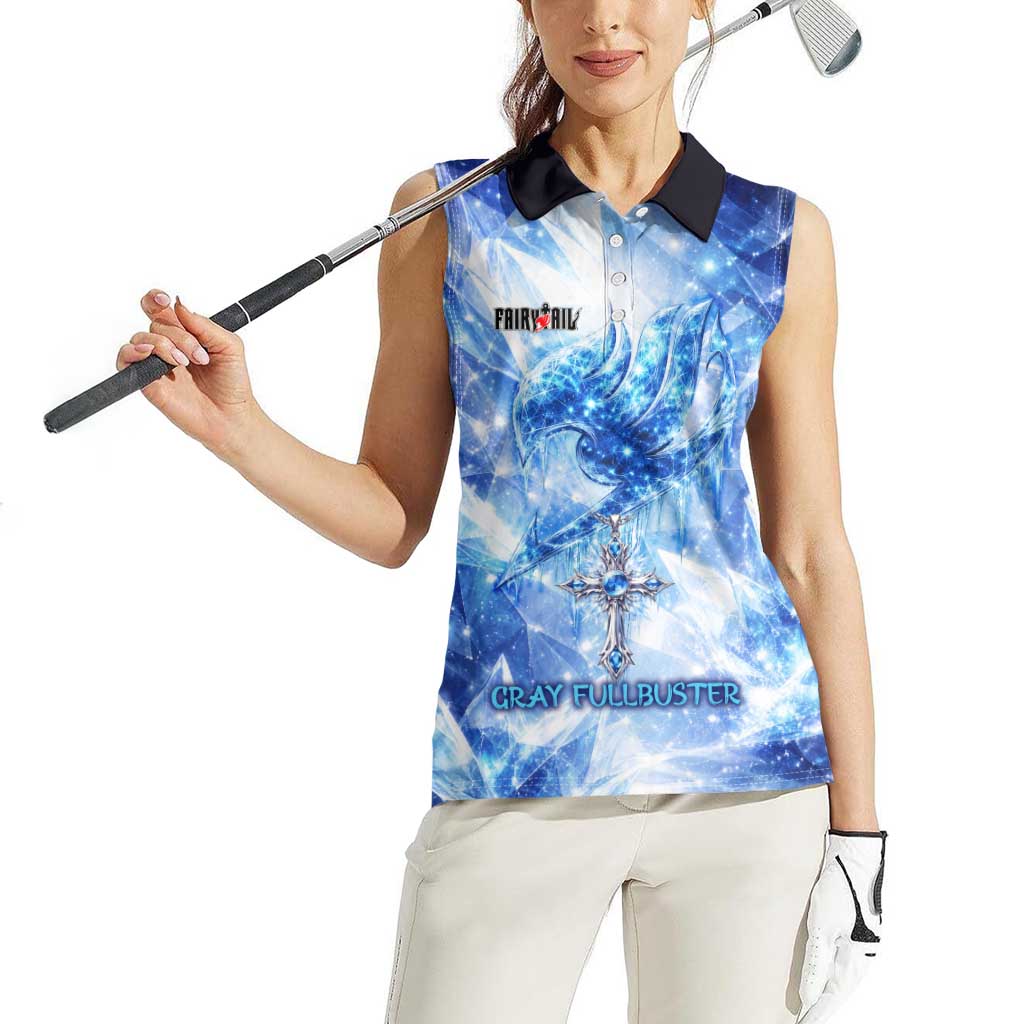 Gray Fullbuster Fairy Tail Women Sleeveless Polo Shirt Ice Magic Anime Style with Crystal Freeze Motif