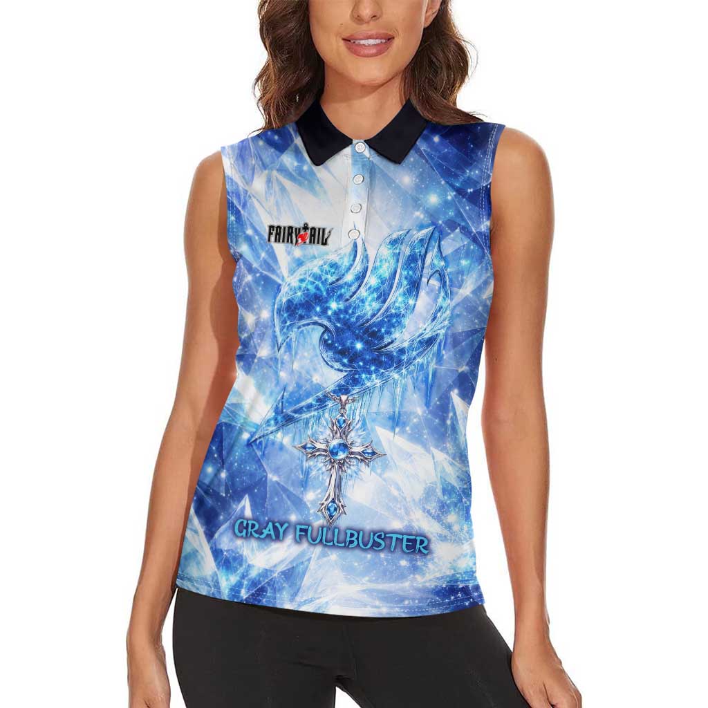 Gray Fullbuster Fairy Tail Women Sleeveless Polo Shirt Ice Magic Anime Style with Crystal Freeze Motif