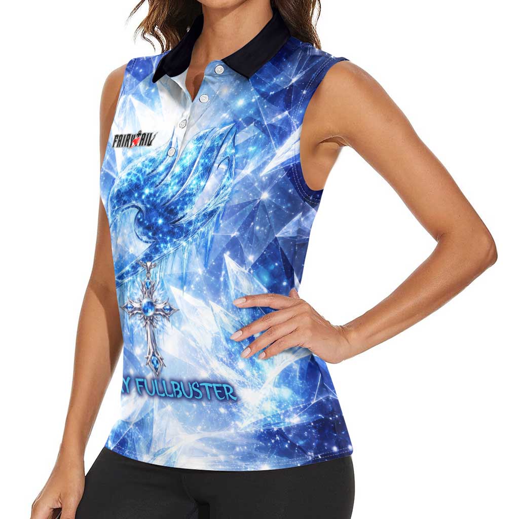 Gray Fullbuster Fairy Tail Women Sleeveless Polo Shirt Ice Magic Anime Style with Crystal Freeze Motif