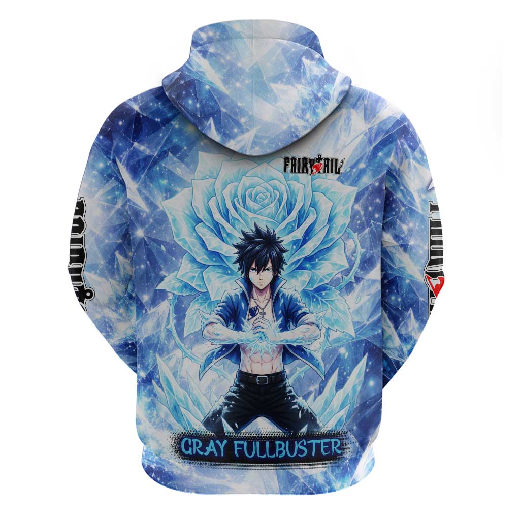 Gray Fullbuster Fairy Tail Zip Hoodie Ice Magic Anime Style with Crystal Freeze Motif
