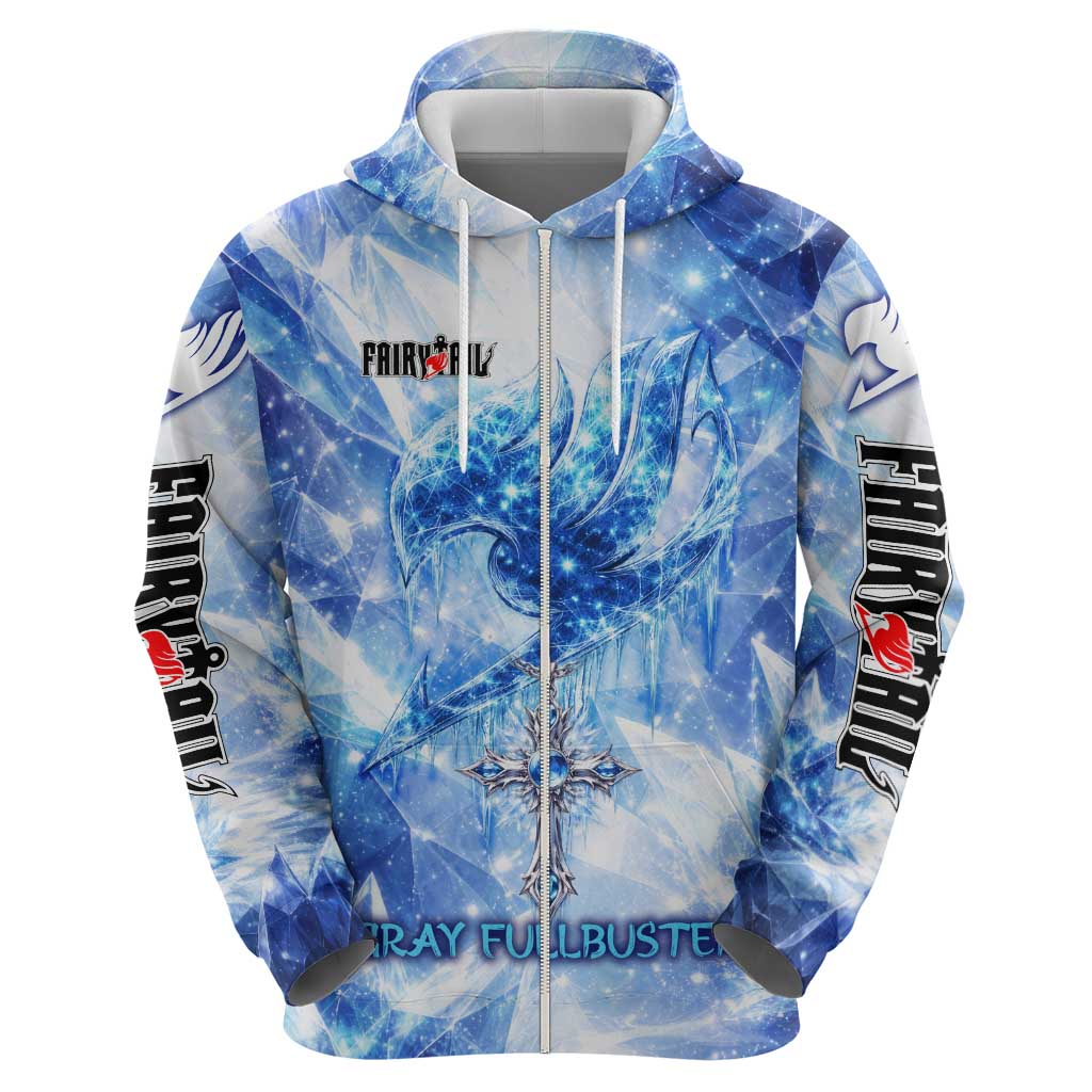 Gray Fullbuster Fairy Tail Zip Hoodie Ice Magic Anime Style with Crystal Freeze Motif