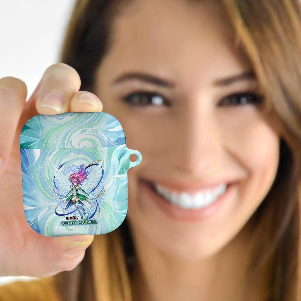 Wendy Marvell Fairy Tail AirPods Case Sky Dragon Anime Style with Pastel Wind and Wing Motif