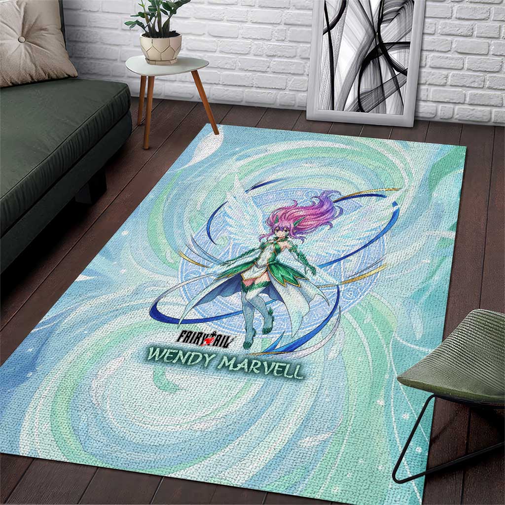 Wendy Marvell Fairy Tail Area Rug Sky Dragon Anime Style with Pastel Wind and Wing Motif