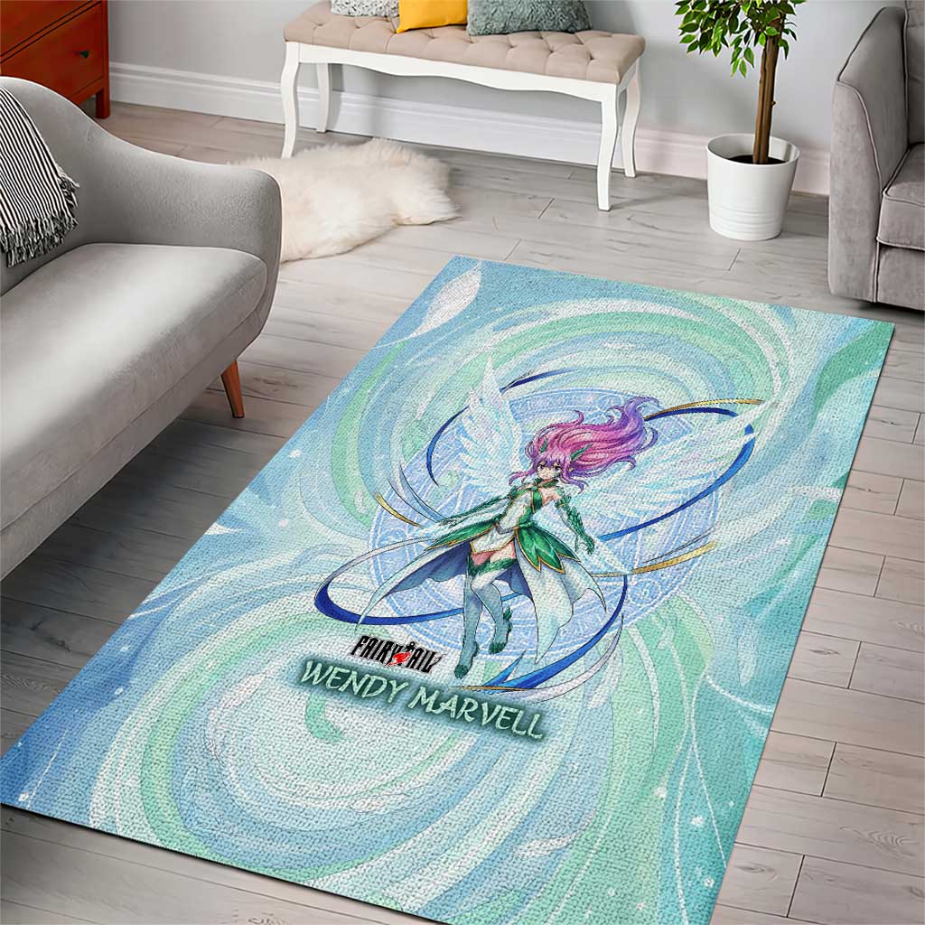 Wendy Marvell Fairy Tail Area Rug Sky Dragon Anime Style with Pastel Wind and Wing Motif