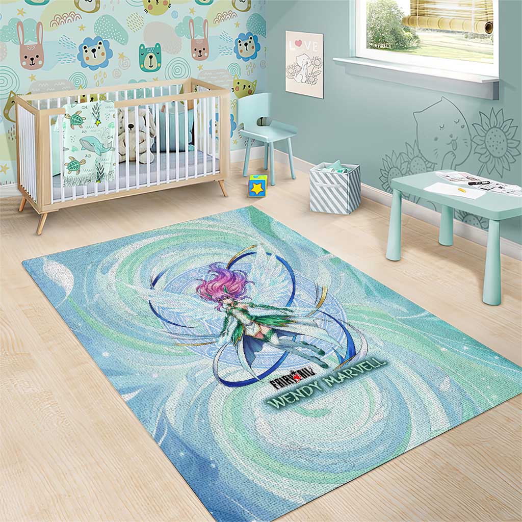 Wendy Marvell Fairy Tail Area Rug Sky Dragon Anime Style with Pastel Wind and Wing Motif