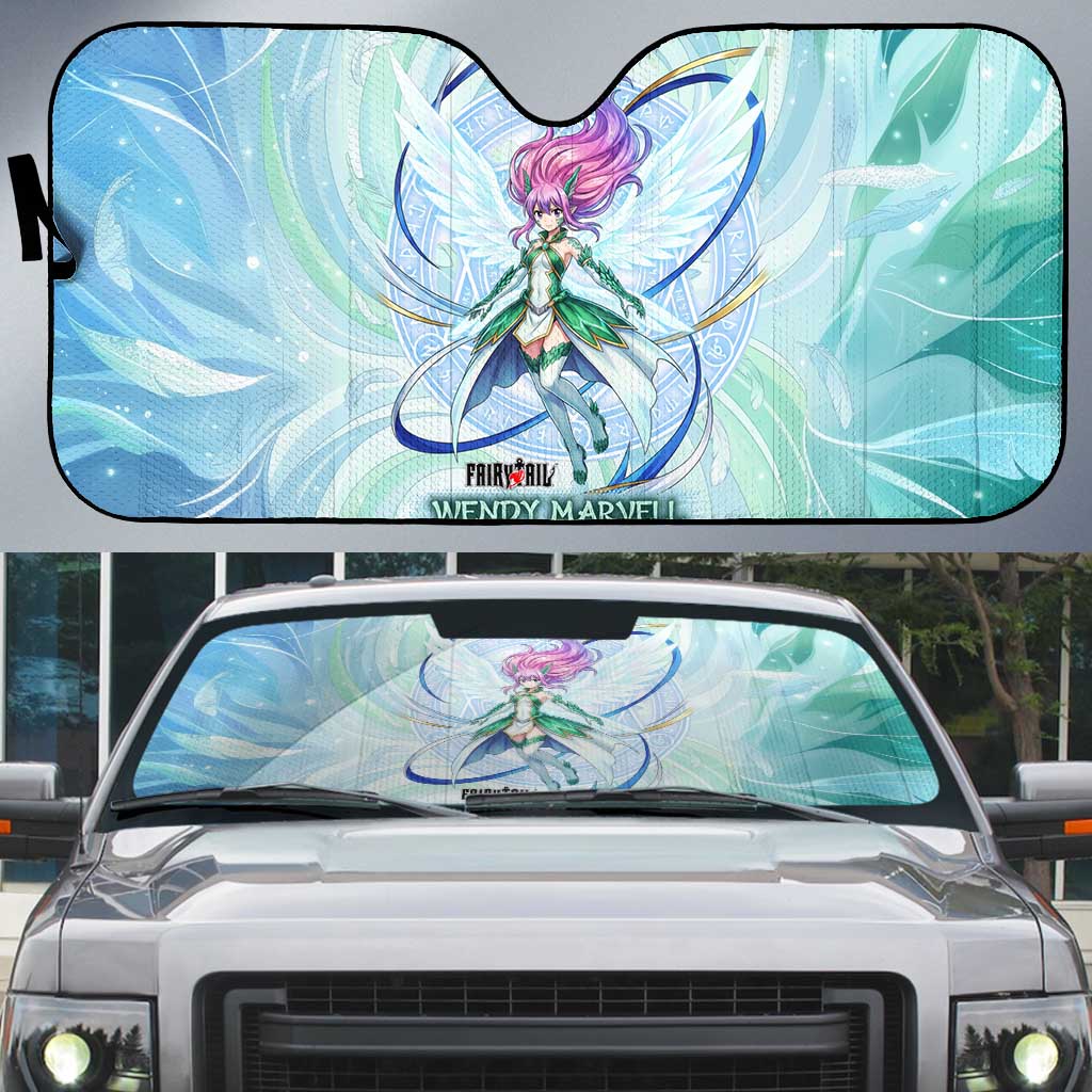 Wendy Marvell Fairy Tail Auto Sun Shade Sky Dragon Anime Style with Pastel Wind and Wing Motif