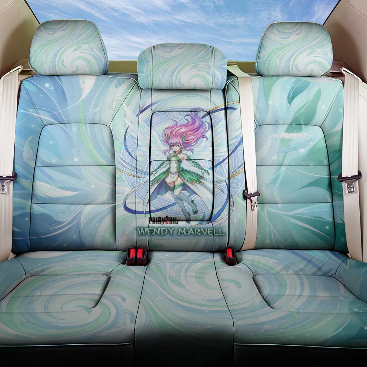 Wendy Marvell Fairy Tail Back Car Seat Cover Sky Dragon Anime Style with Pastel Wind and Wing Motif