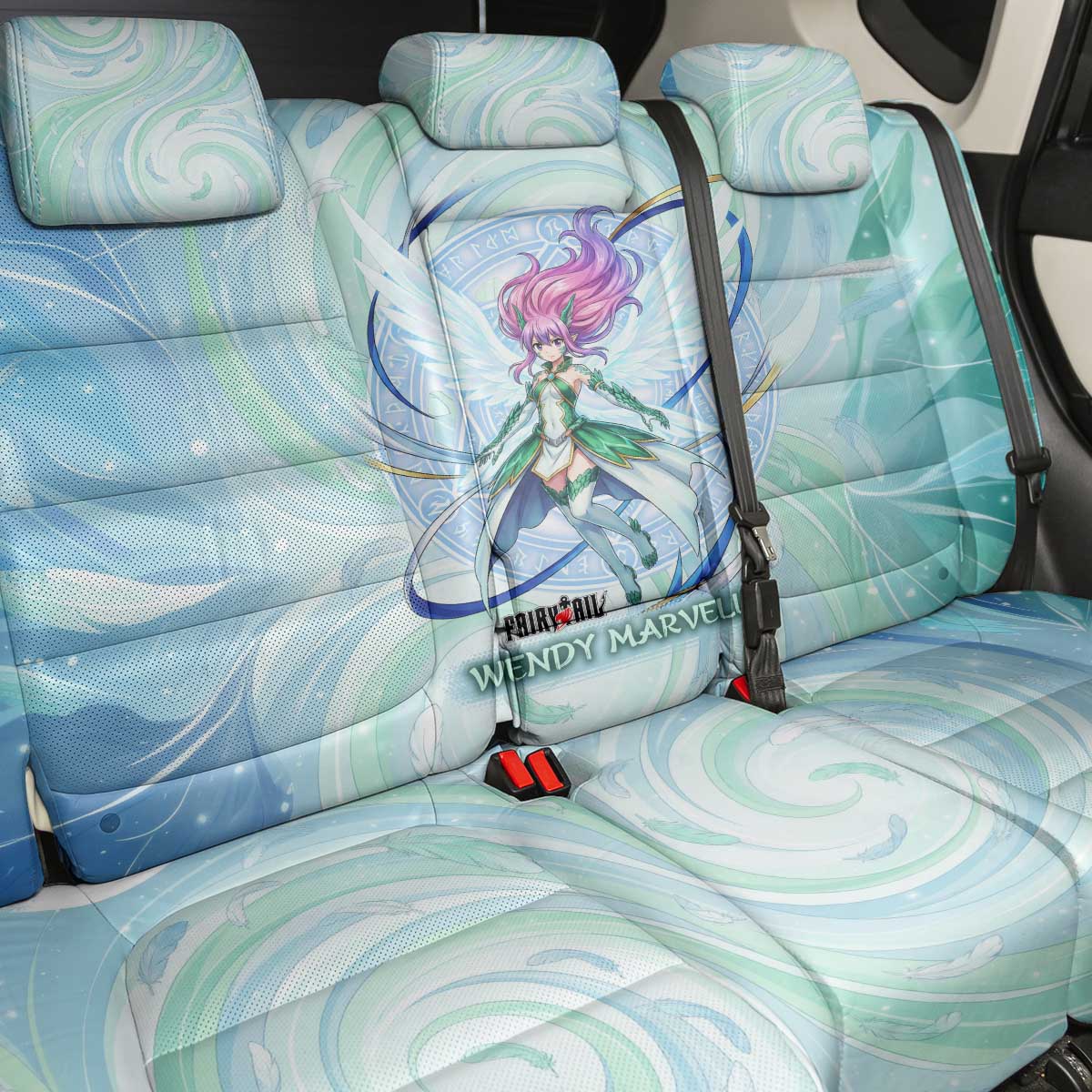 Wendy Marvell Fairy Tail Back Car Seat Cover Sky Dragon Anime Style with Pastel Wind and Wing Motif