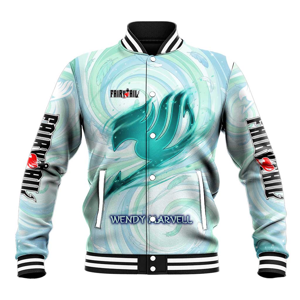Wendy Marvell Fairy Tail Baseball Jacket Sky Dragon Anime Style with Pastel Wind and Wing Motif