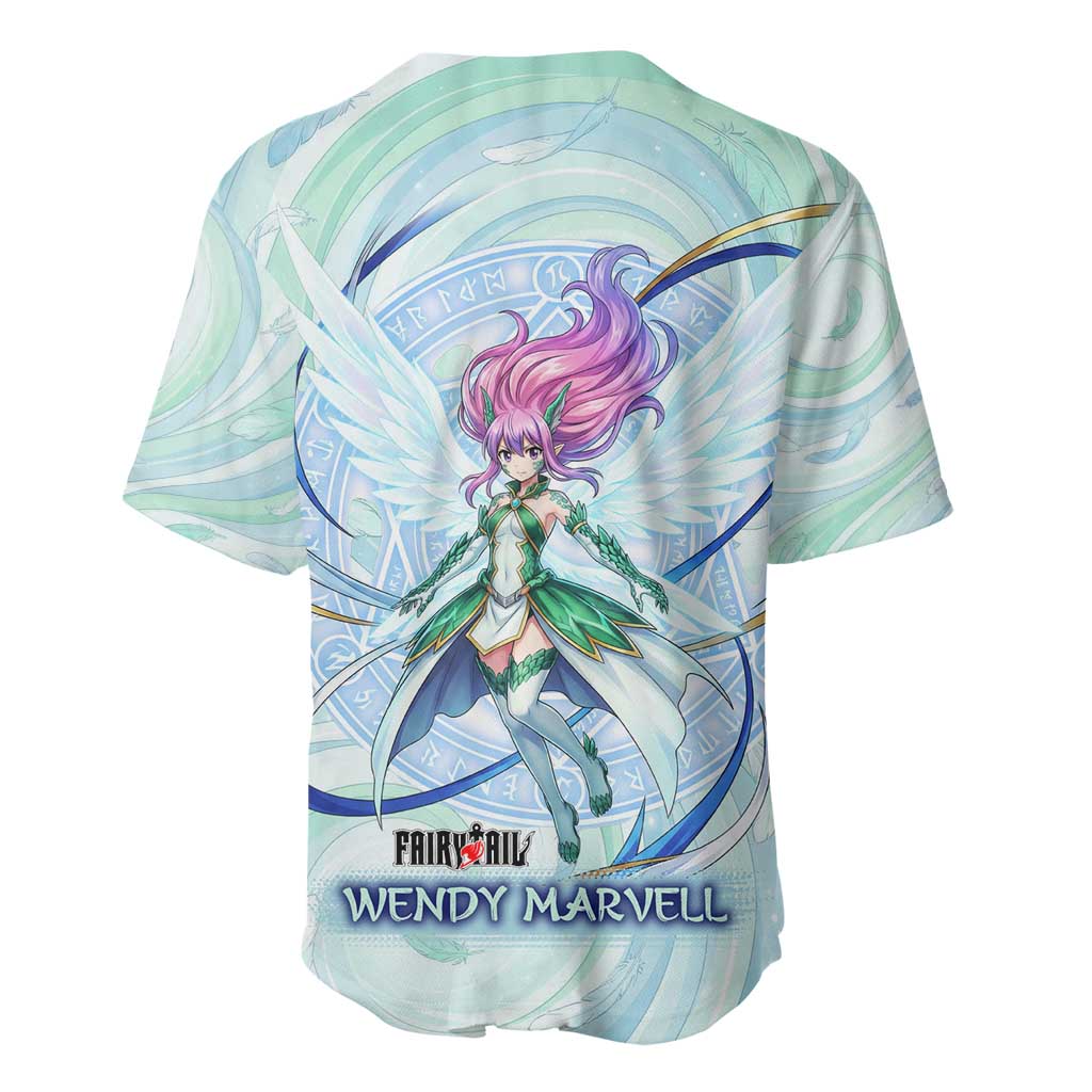 Wendy Marvell Fairy Tail Baseball Jersey Sky Dragon Anime Style with Pastel Wind and Wing Motif