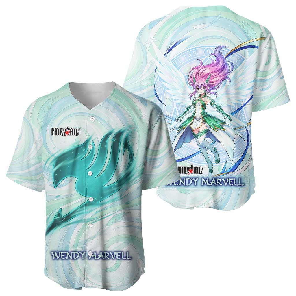 Wendy Marvell Fairy Tail Baseball Jersey Sky Dragon Anime Style with Pastel Wind and Wing Motif