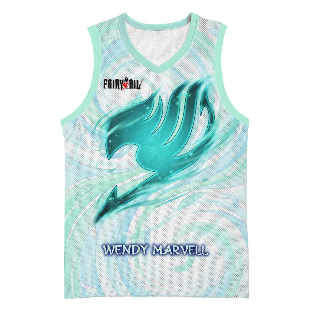 Wendy Marvell Fairy Tail Basketball Jersey Sky Dragon Anime Style with Pastel Wind and Wing Motif