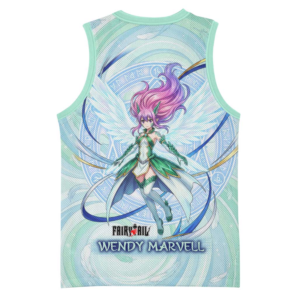 Wendy Marvell Fairy Tail Basketball Jersey Sky Dragon Anime Style with Pastel Wind and Wing Motif