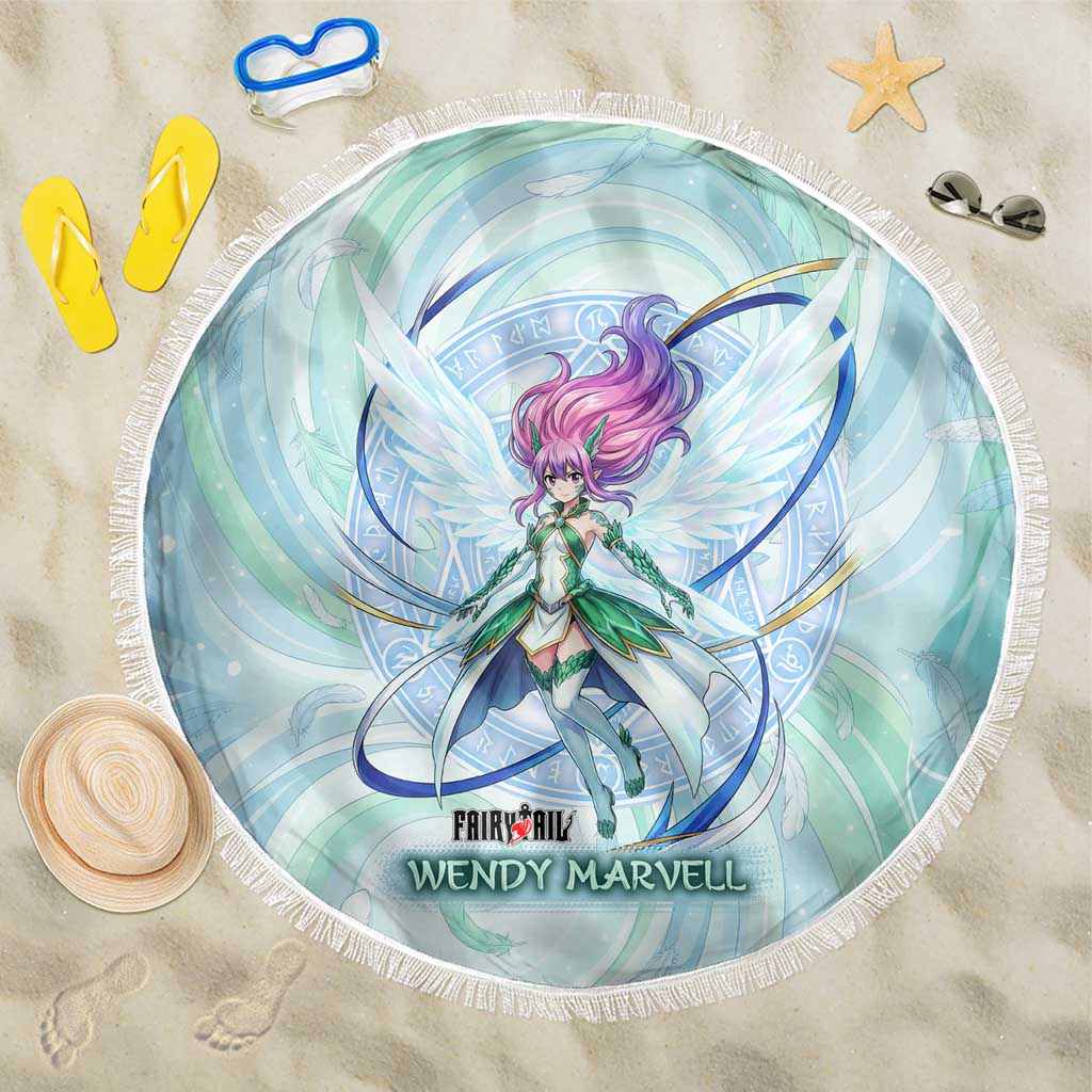 Wendy Marvell Fairy Tail Beach Blanket Sky Dragon Anime Style with Pastel Wind and Wing Motif