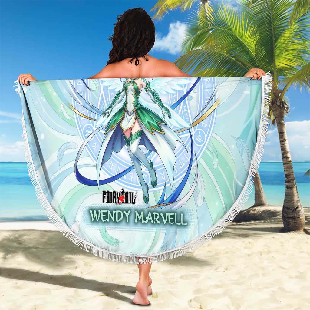 Wendy Marvell Fairy Tail Beach Blanket Sky Dragon Anime Style with Pastel Wind and Wing Motif
