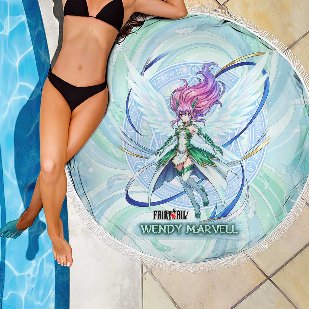 Wendy Marvell Fairy Tail Beach Blanket Sky Dragon Anime Style with Pastel Wind and Wing Motif