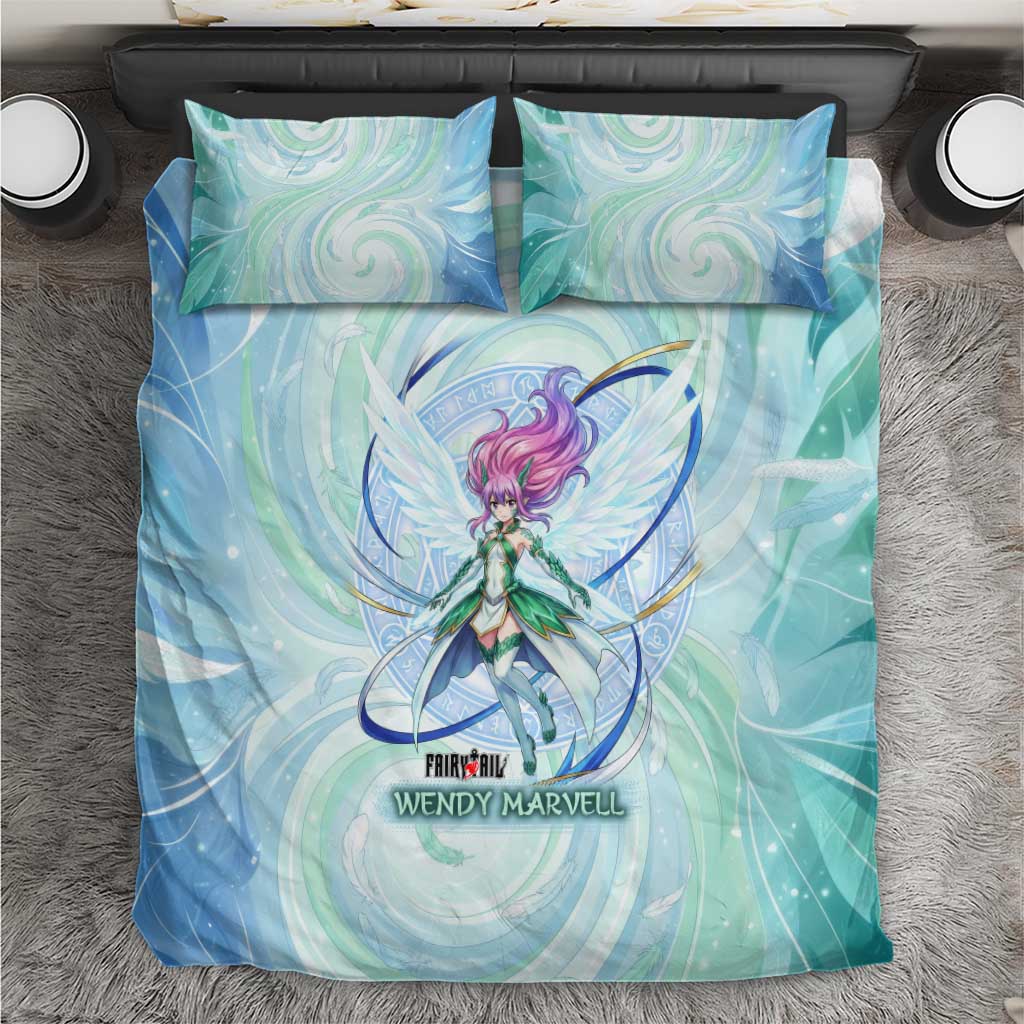 Wendy Marvell Fairy Tail Bedding Set Sky Dragon Anime Style with Pastel Wind and Wing Motif